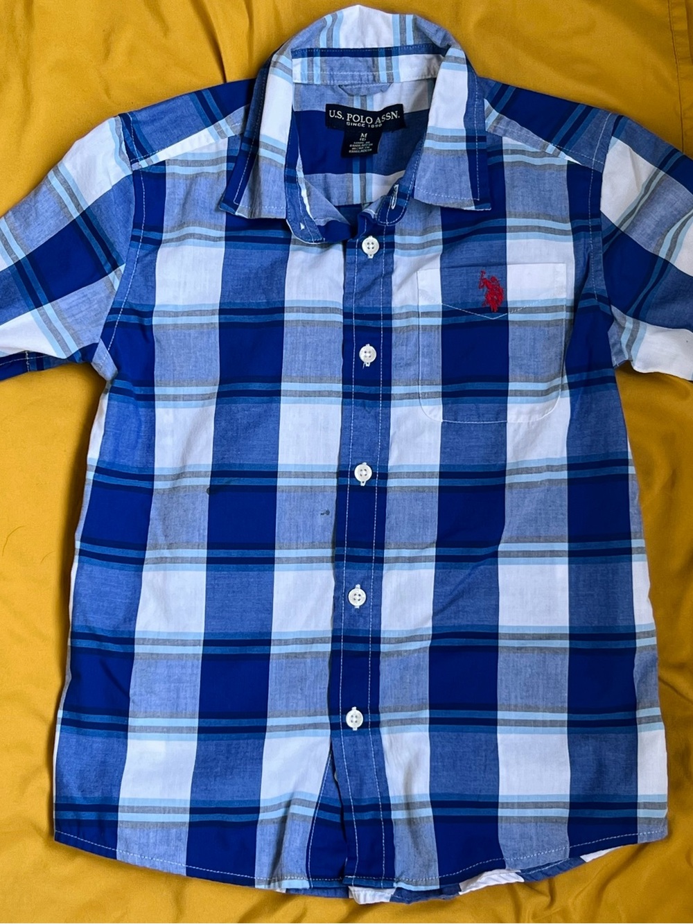 U.S. Polo Assn. Boys Blue and White Plaid Button-Down Shirt